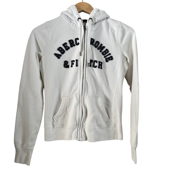 Abercrombie & Fitch White Zip-Up Hoodie - Size Small-Women's-White/Blue Y2K - Picture 2 of 8